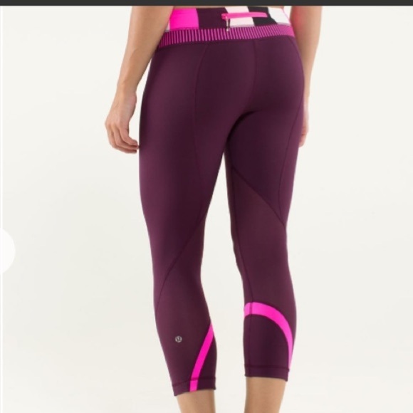 Lululemon Run Inspire Crop II Plum Pow Stripe Raspberry Glo Light Hyper Stripe 6 - Picture 2 of 10